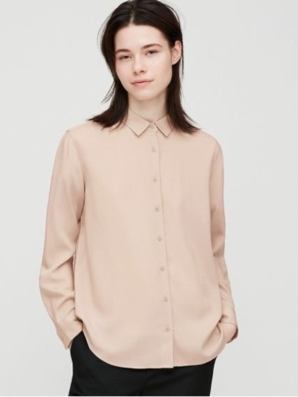 Uniqlo Rayon Blouse Button Down Shirt in Pink